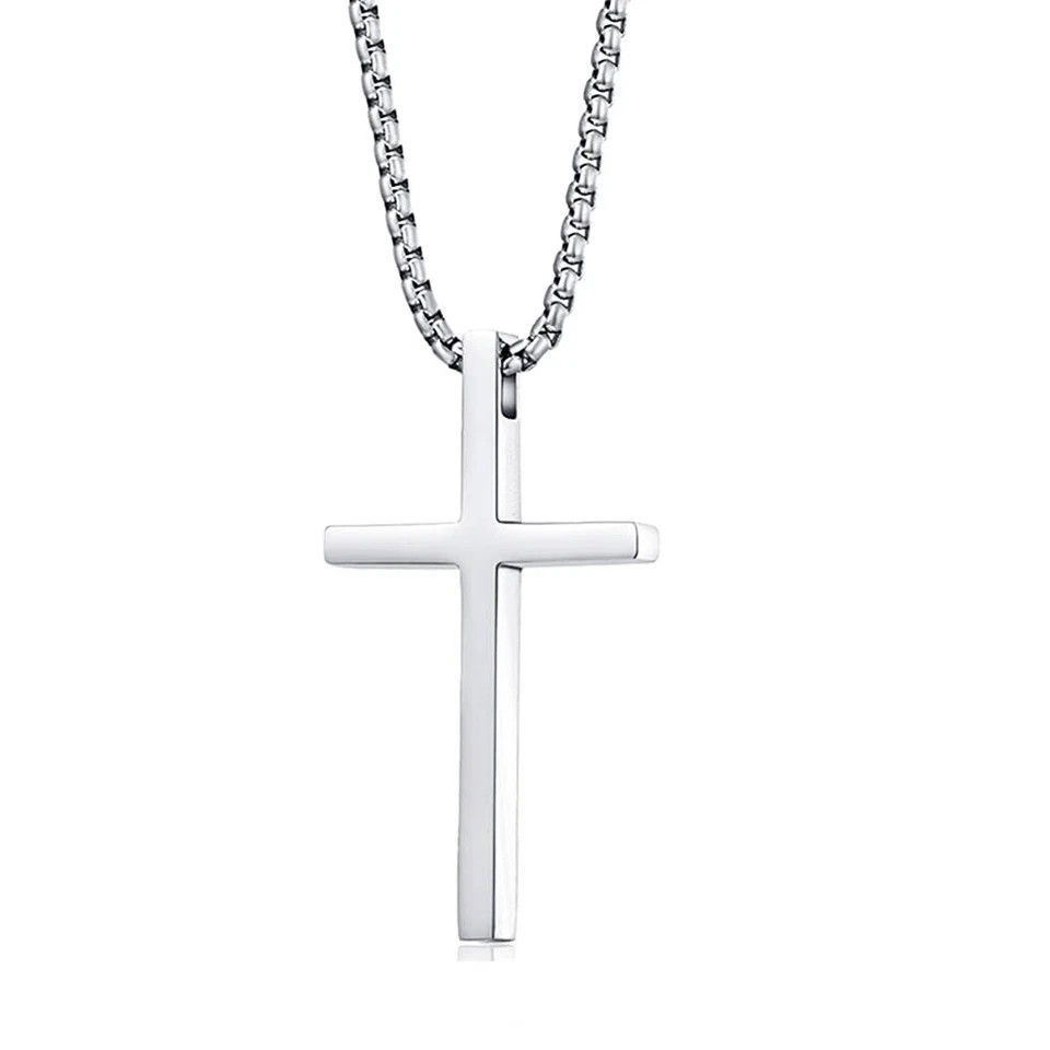 Men’s Fashion Stainless Steel Cross Pendant Necklace 24″ Chain