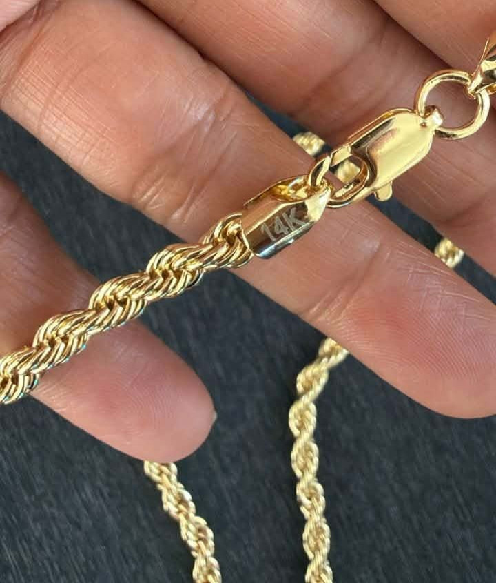 14K Stamped Gold Plated Rope Torch Chain Fashion Hip Hop Necklace 3-10mm/18-36″