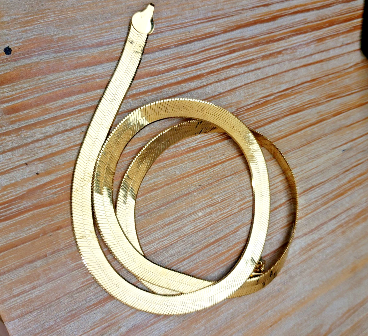 14K Gold Plated Wide Herringbone Chain Necklace 30″ 9 mm Signed Vision 14K GL