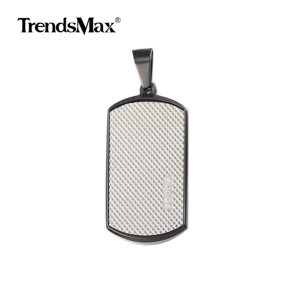 Silver Stainless Steel CZ Dog Tag Pendant Necklace Army Military Graduation Gift