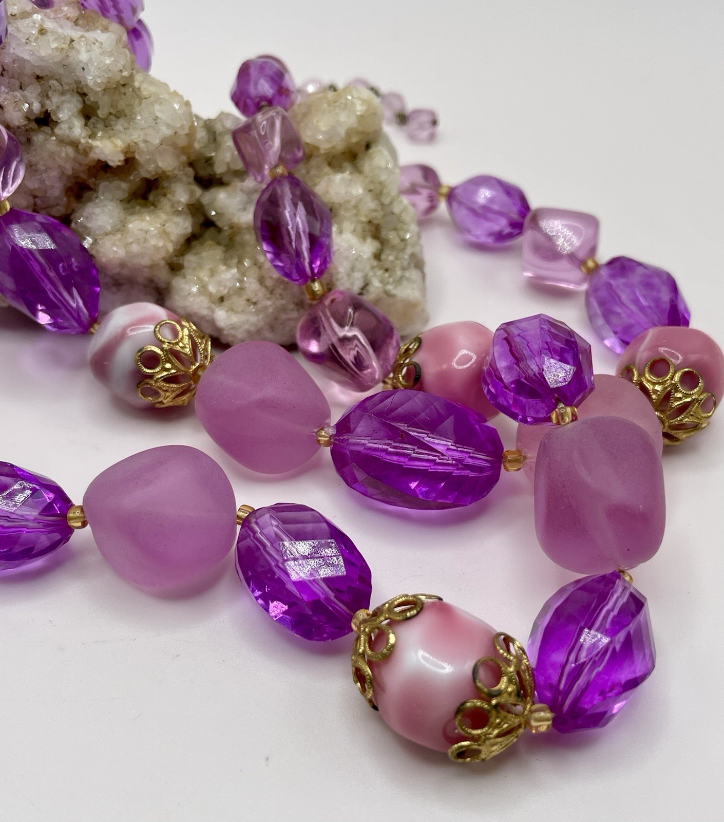 Mid Century Signed West Germany Lucite and Glass Beaded Necklace