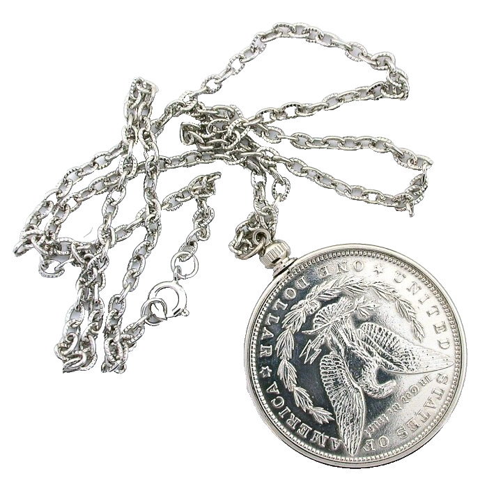 1881 MORGAN SILVER DOLLAR SILVER COLOR PENDANT ROPE 24 INCH CHAIN EPPC87/6625