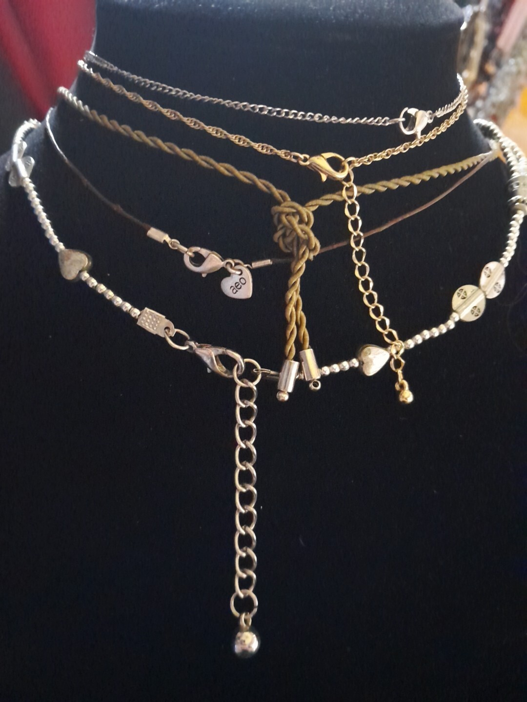 Vintage Modern Heart Necklace Lot 5 Pc American Eagle Silvertone Valentine