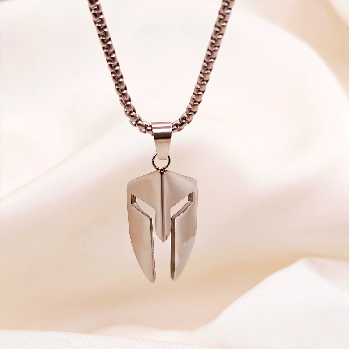 Stainless Steel Roman Gladiator Helmet Pendant with 24 inch Necklace.