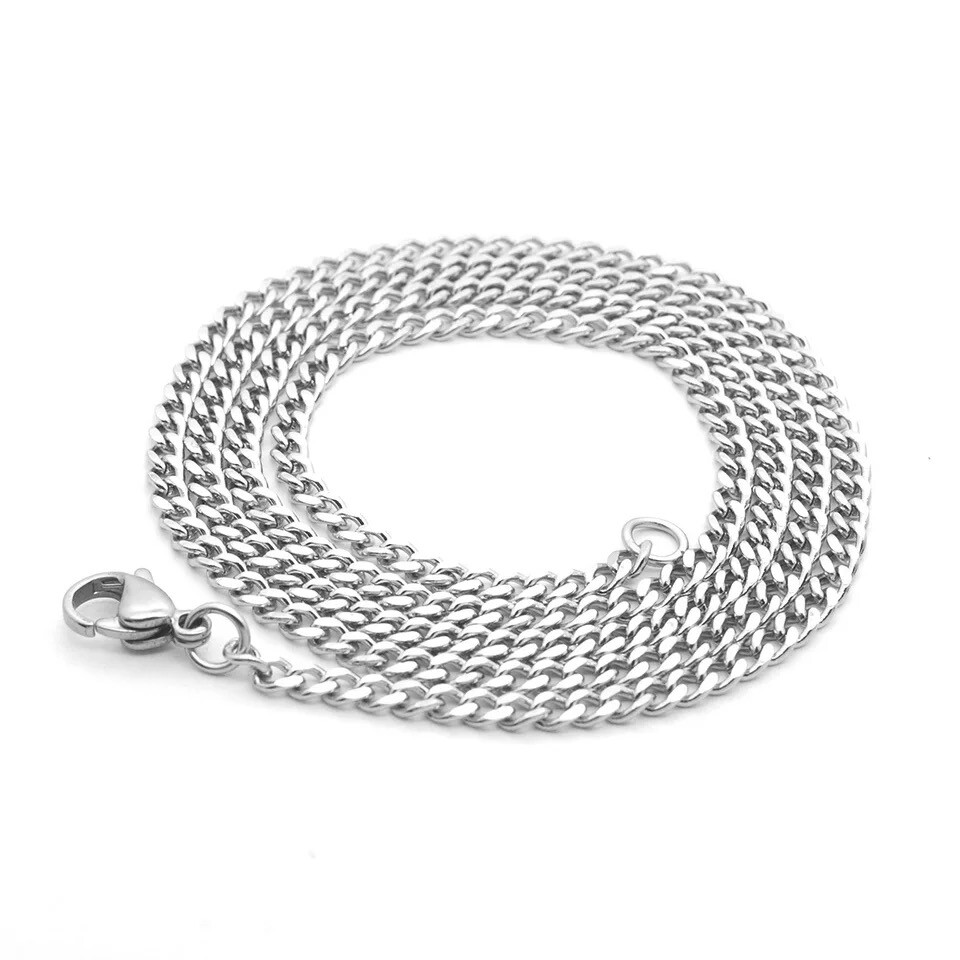 Wholesale 316L Stainless Steel 3MM Flat Curb Link Necklace NK Chain For Pendants