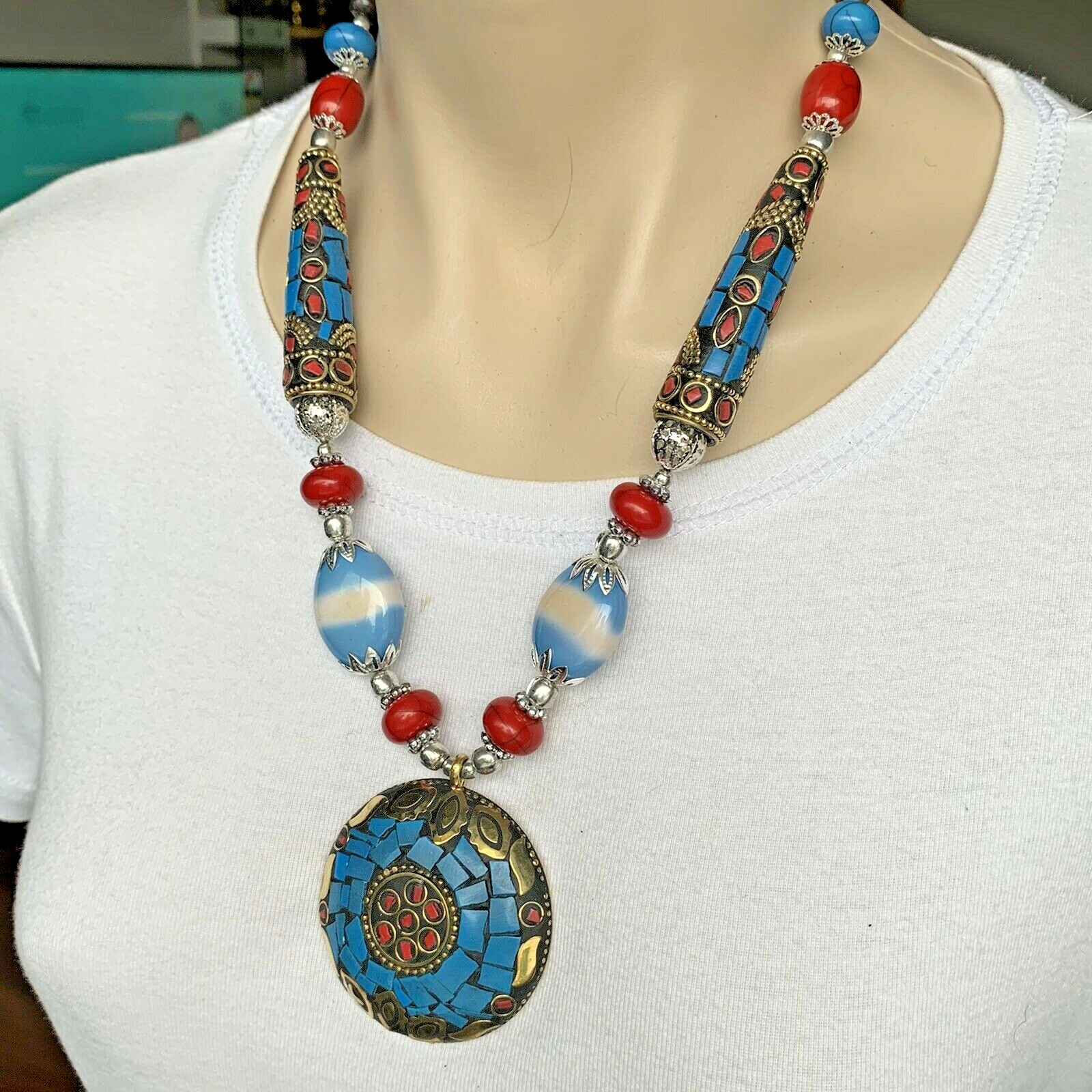 Handmade Necklace – Nepalese Tibetan Tribal Ethnic Coral Lapis Jewellery NL-106