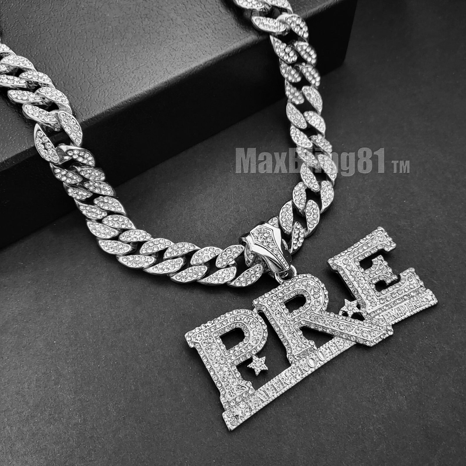 Silver Plated Young Dolph PRE Charm & Iced Cubic Zirconia Cuban Chain Necklace