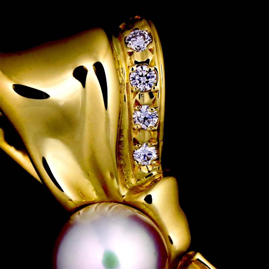 [USED]MIKIMOTO Akoya Pearl 6.5mm Pendant Top in 18K Yellow Gold Ribbon JAPAN