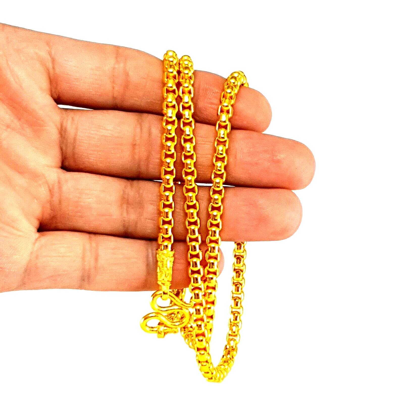 Gold Color Charm Necklace Plated Brass Unisex Adult Fashion Jewelry 24″ 5 MM.