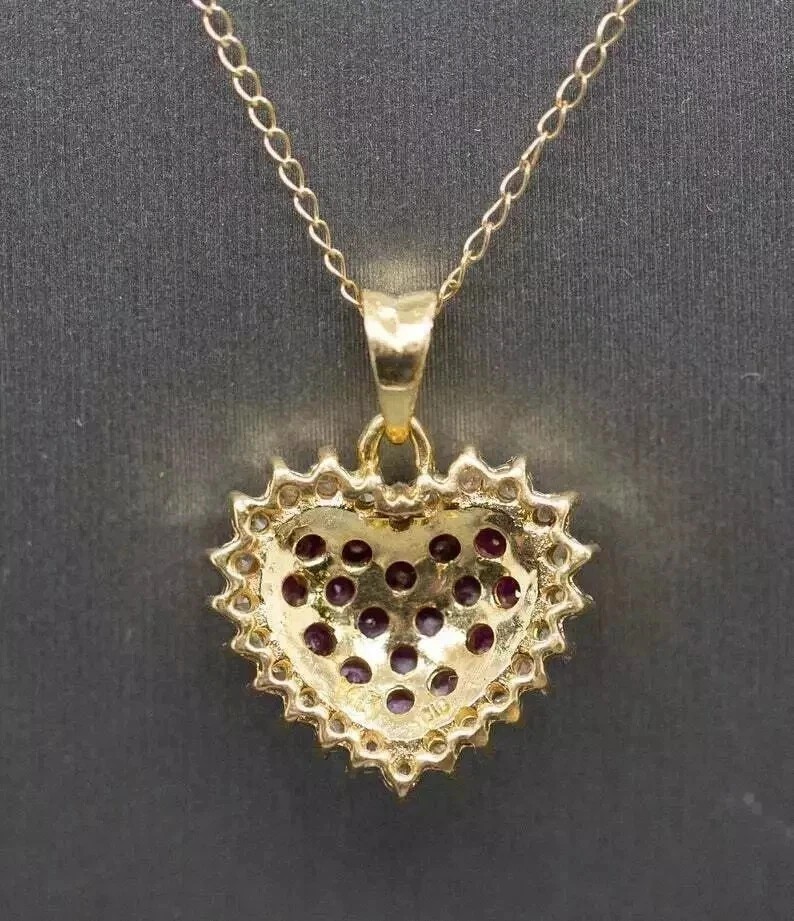 Cluster Heart Shape Pendant 14K Yellow Gold Plated Round Cut Simulated Pink Ruby