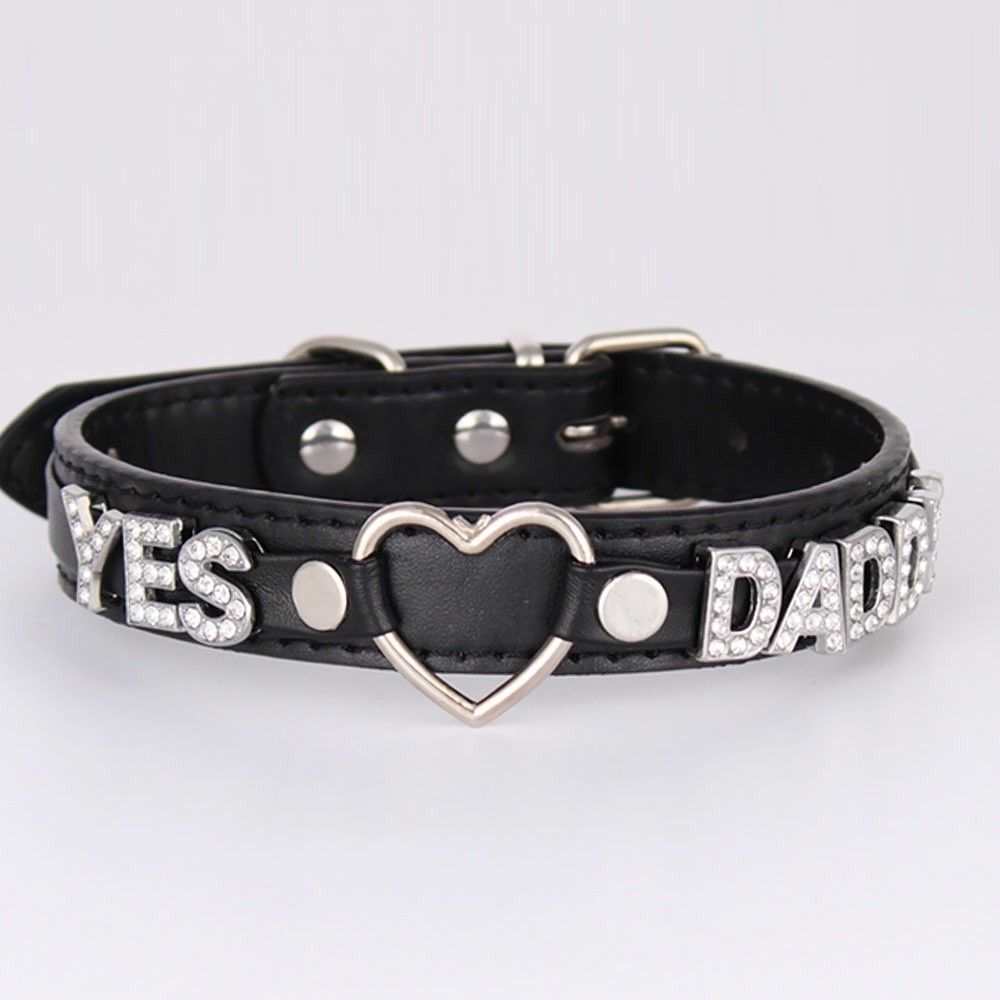SEX WIFE Choker DIY BDSM Gift Necklace Heart Custom Collar Chain Metal Leash S4