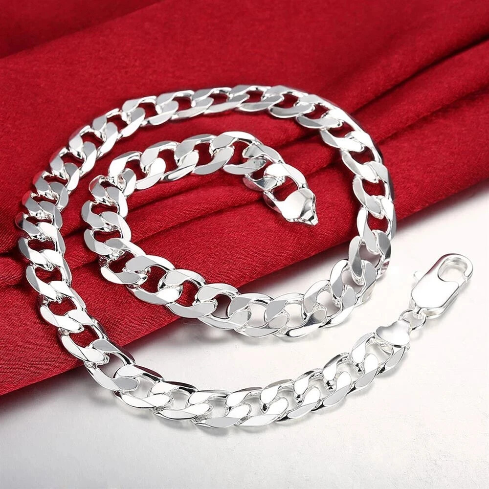 925 Sterling Silver necklace classic 12MM chain 18-30 inches Fashion jewelry