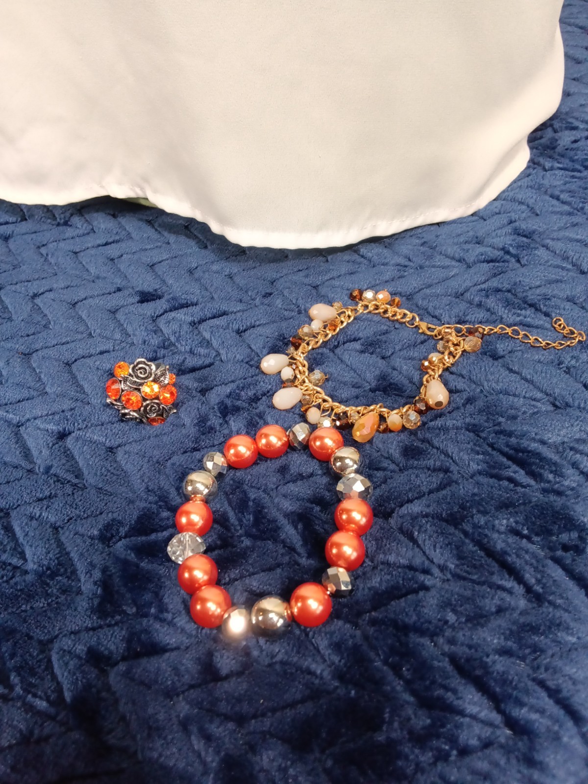 Metal Orange & Cristal Necklace 18″ , Brazalets & Ring Vintage VJ-005