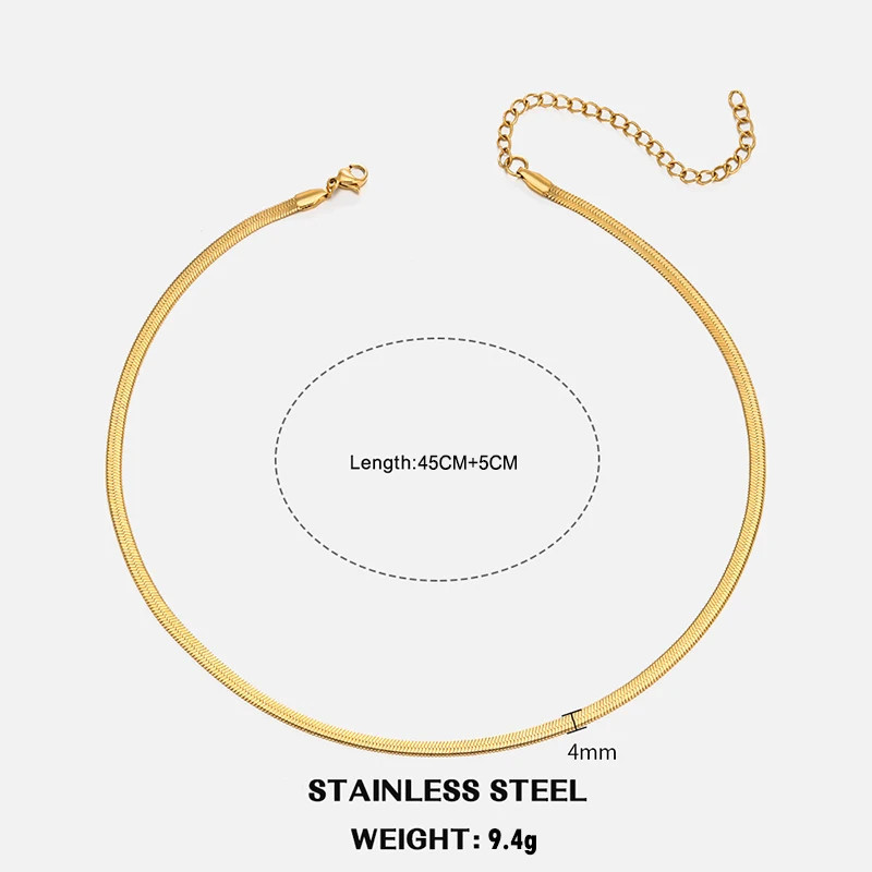 Stainless Steel Snake Chain Choker Necklace Gold Silver Herringbone Unisex Ad