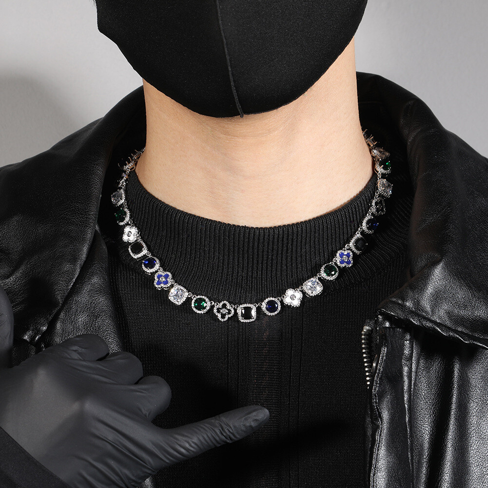 10mm Hip Hop Colorful Oil Drop Cross Tennis Chain Necklace Zircon Choker Jewelry