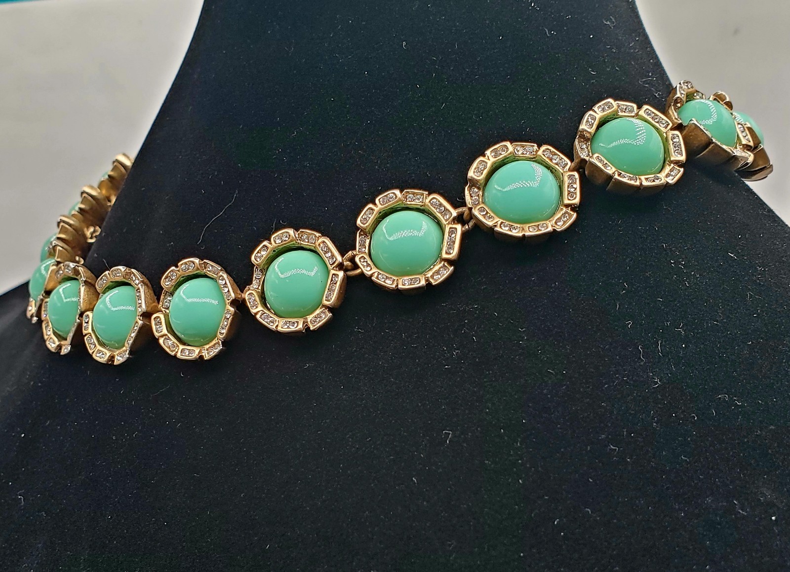 J Crew Statement Necklace Robin Egg Blue Turquoise Cabochons Crystals Signed