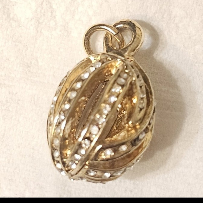 Gold Tone Round Crystal Pavé Cage Ball Charm Pendant, White/Colorless Stone