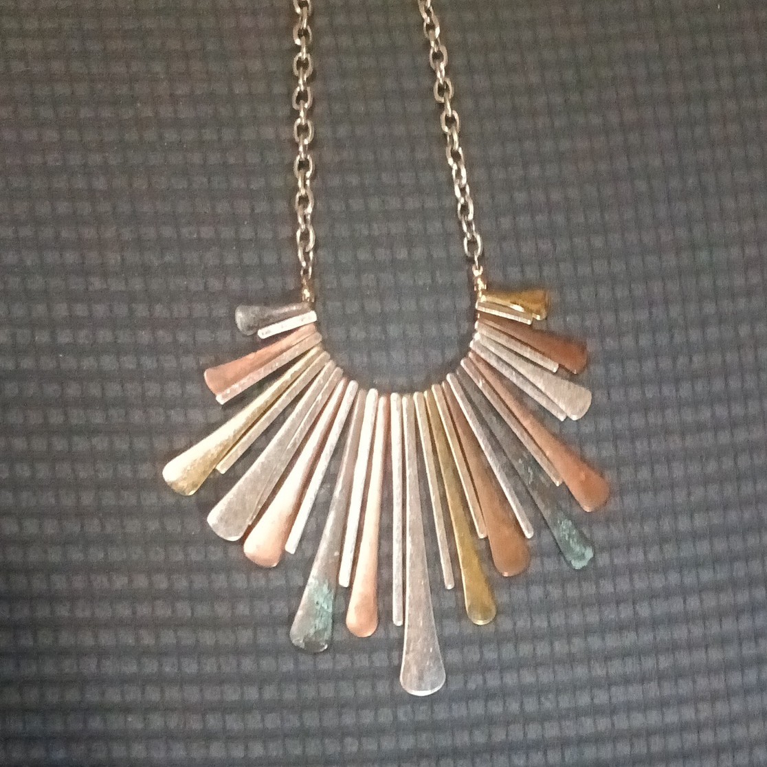 Multicolor Metal Fringe Fan Bib Statement Necklace Cable Chain, No Stone