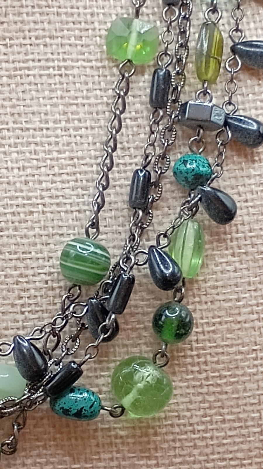 Lia Sophia Herb Garden Necklace Multistrand Green Blue Glass Hematite 17-20″
