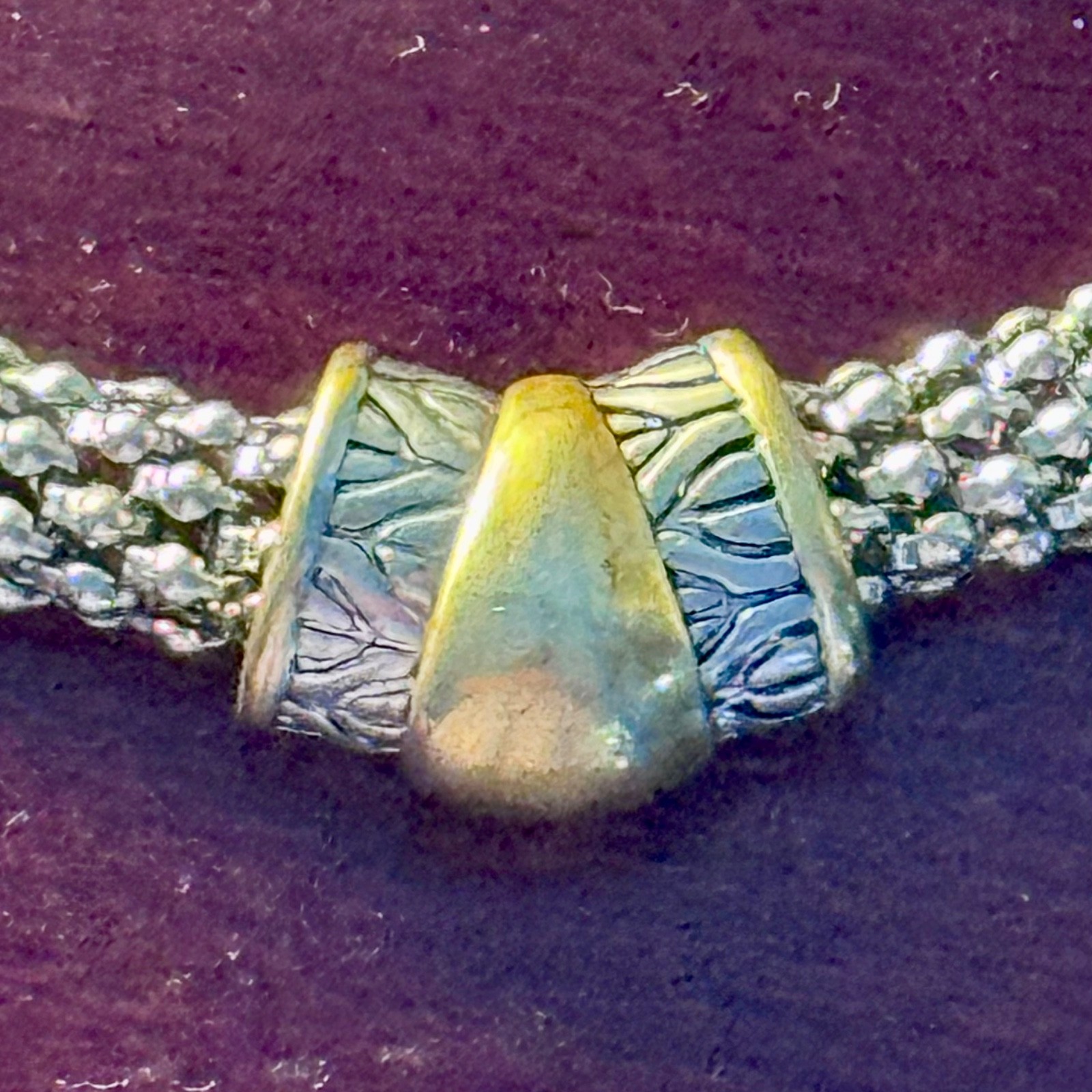 Silver-Tone Braided Rope Necklace with Gold Accent- Magnetic Clasp- 18″