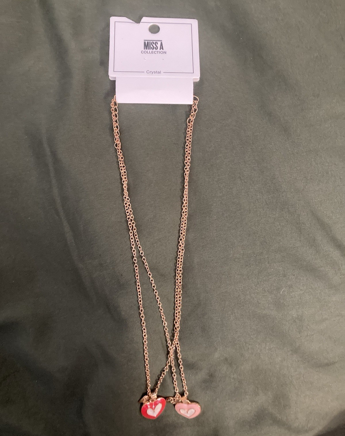 Miss A Collection Rose Gold Double Heart Charm Pendant Necklace Pink Crystal