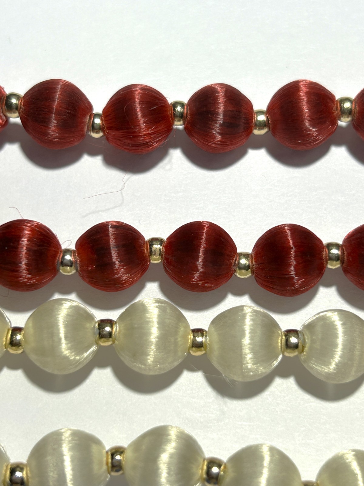4 Vintage Cream RED WHITE & BLUE Silk Satin Thread Beaded Necklaces 4Th of July