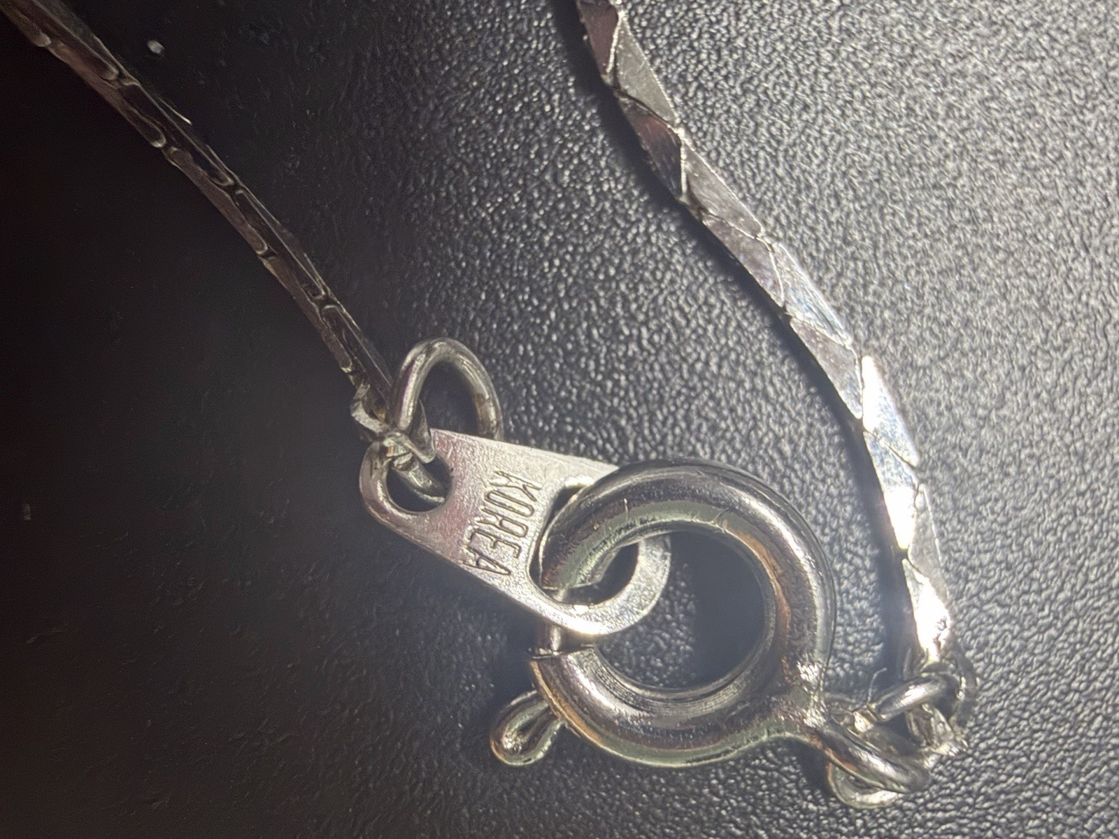 Silver tone Snake Chain White Pearl Station Necklace Spring Ring Signed