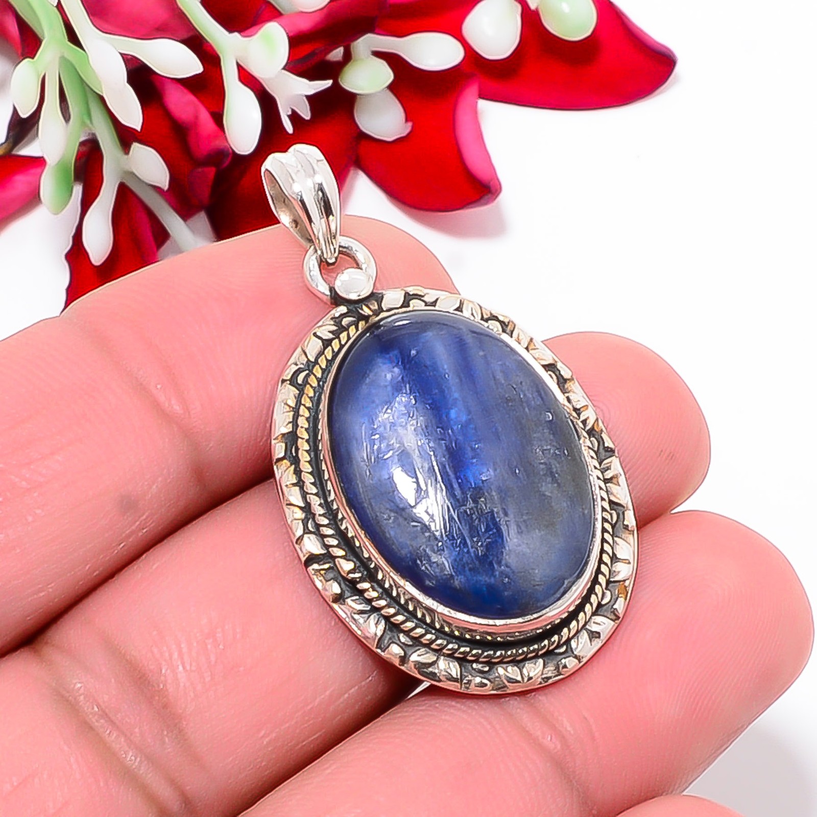 Kyanite – Nepal Designer Handmade 925 Sterling Silver Pendant 1.56″ P10462123410