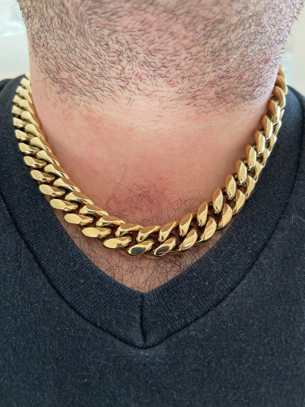 16mm Miami Cuban CHOKER Chain Solid 14k Gold Plated SS Necklace Unisex