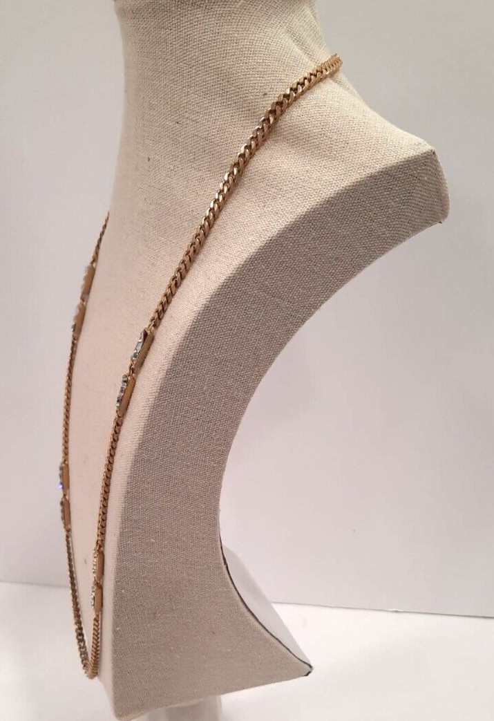 Goldtone Heavy weight Flat Curb link chain necklace 28′ long w/ Rectangle CZ ‘s