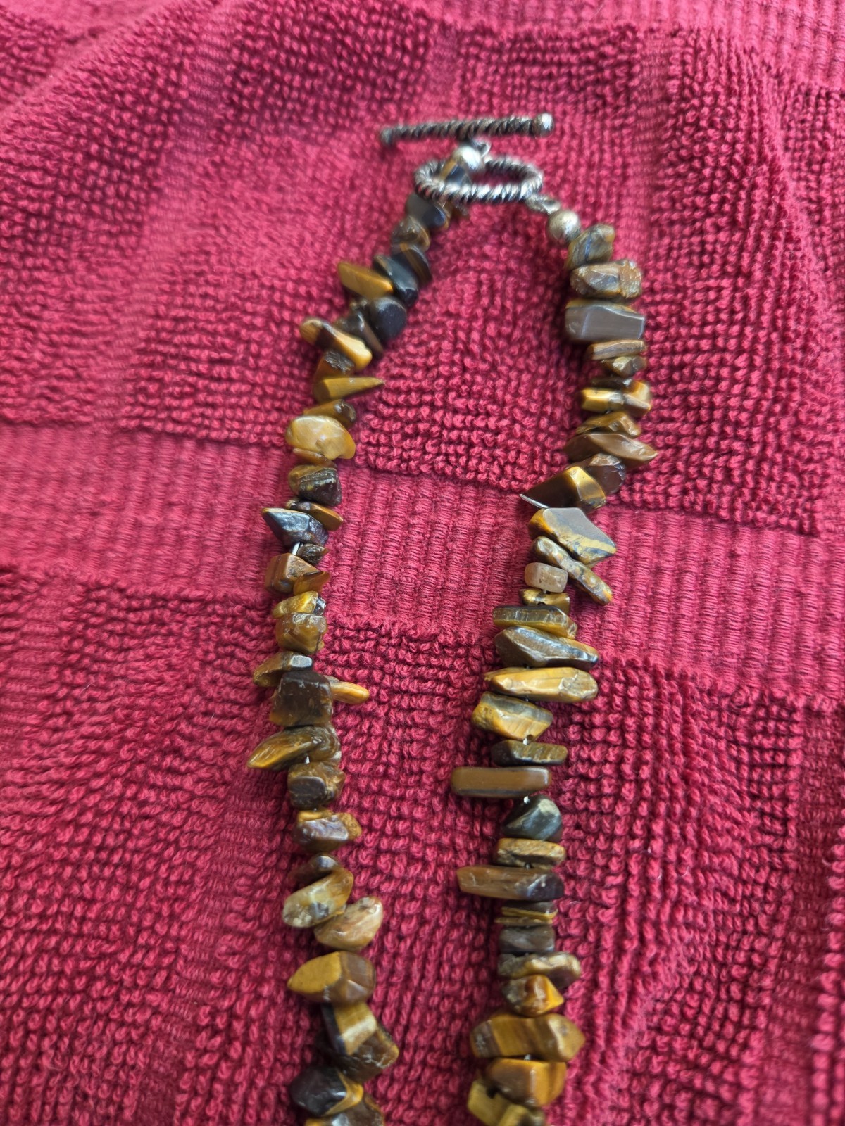 Tiger’s Eye Chip Beaded Necklace Brown Stone Strand 22 in Plus 2 in. Pendant