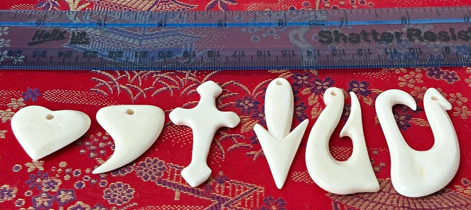 Lot of 6 White Charm Pendant Charms, Mixed Shapes, Cross Theme bovine bone