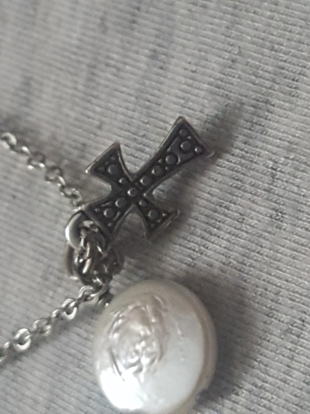 Brighton MARGARITA Cross Necklace Tiny Pendant Dainty w/ Pearl Charm 15-17″