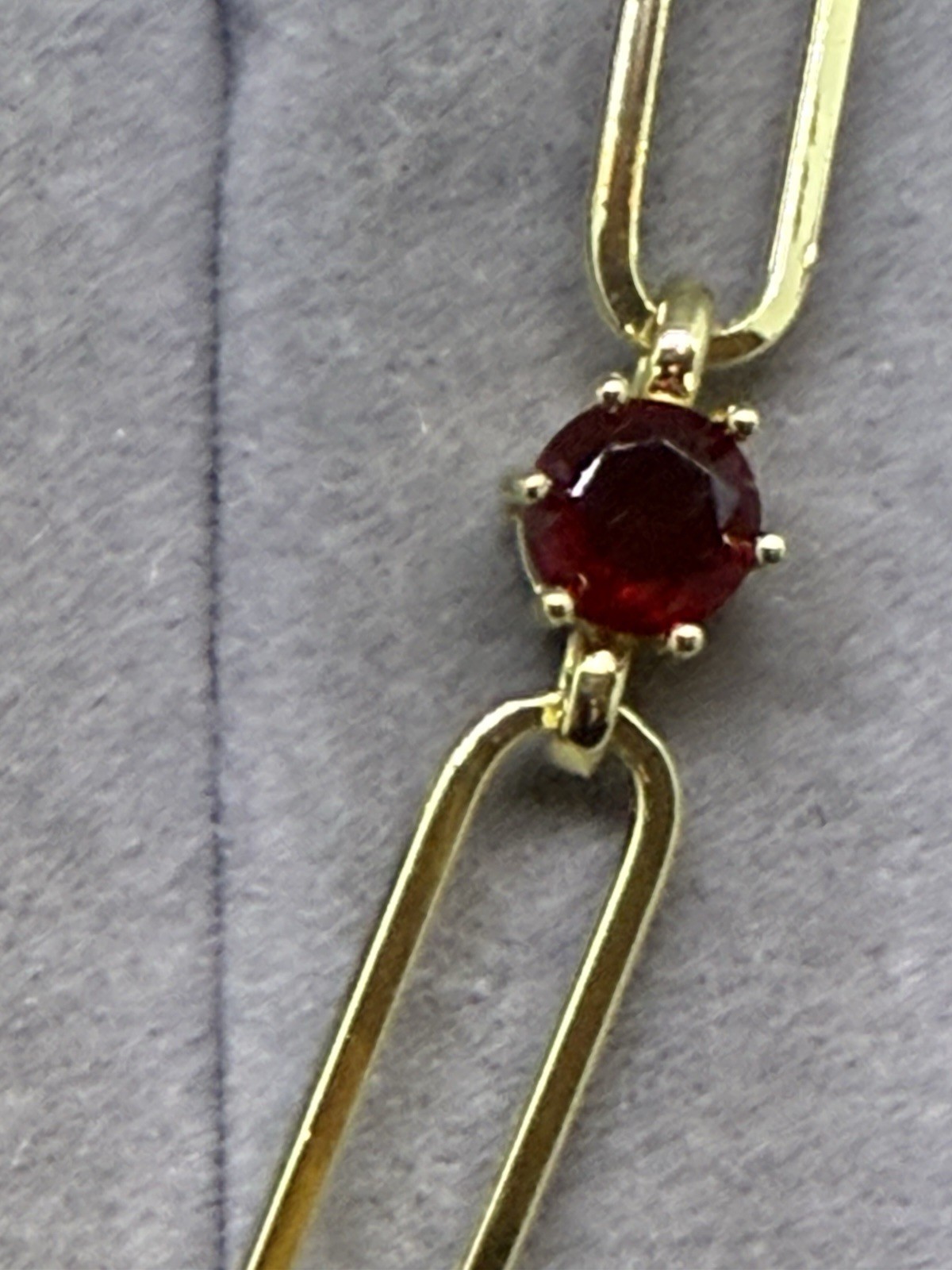 Red Austrian Crystal Paperclip Chain Necklace 18-20 Inches In Goldtone.