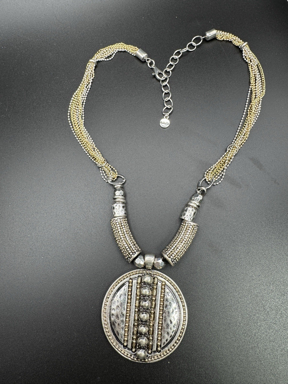 Ruby Rd Two Tone Multi Strand Reactive Pendant Necklace 24” Metal Glass