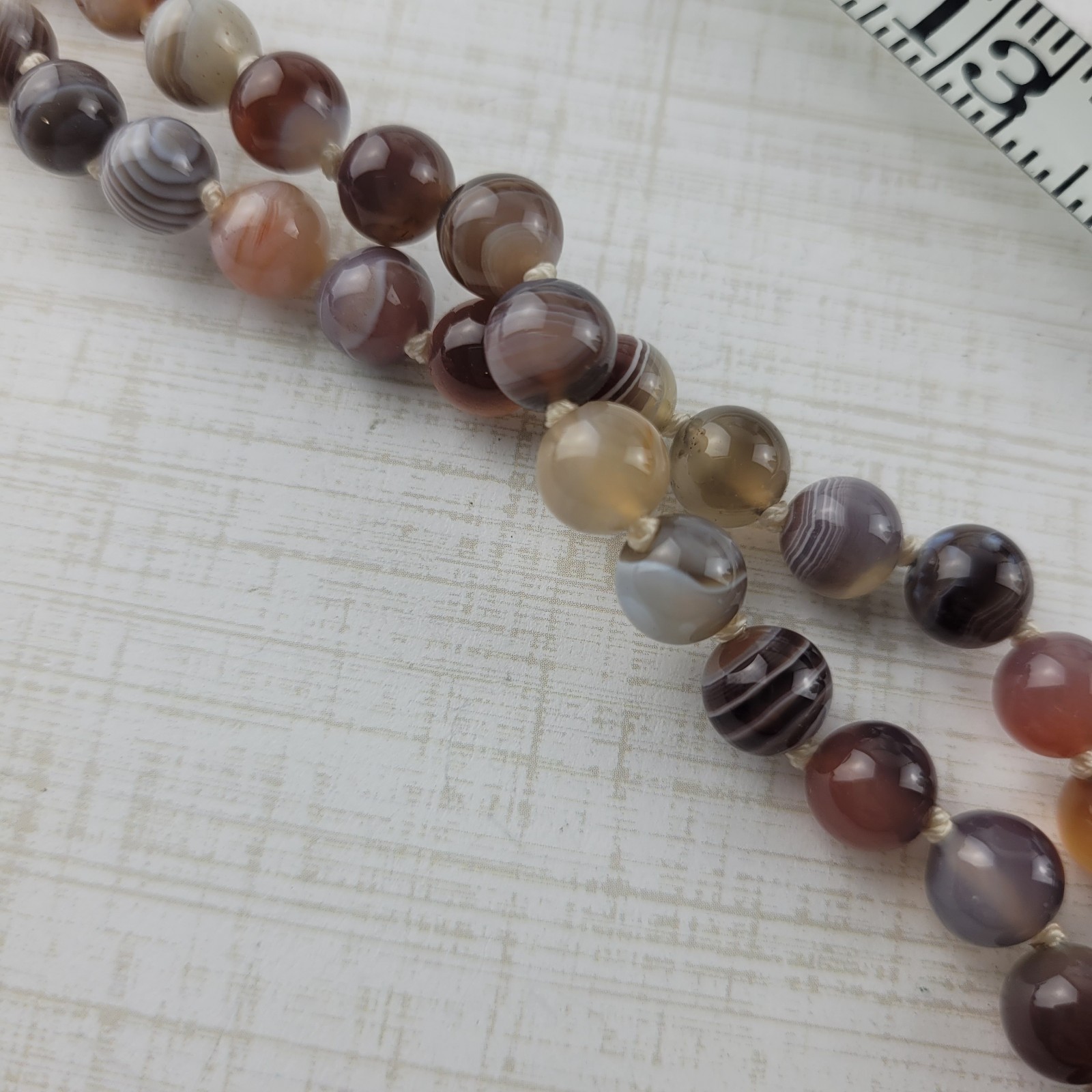 Agate Prayer Bead Necklace Hand Knotted Multi Color 38″
