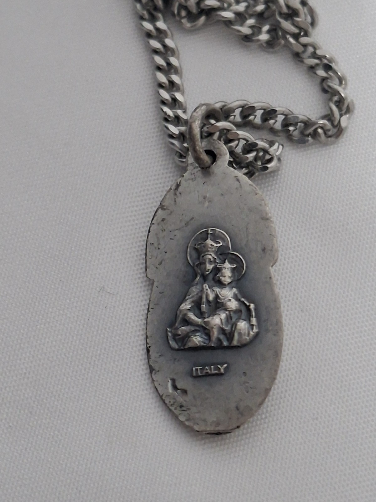 Silver Tone Holy Spirit Religious Pendant Necklace Dove Cross Made In Italy