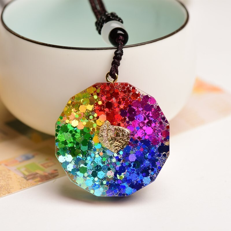 7 Chakra Necklace with Magnetic Energy Talisman – Natural Crystal Resin Pendant
