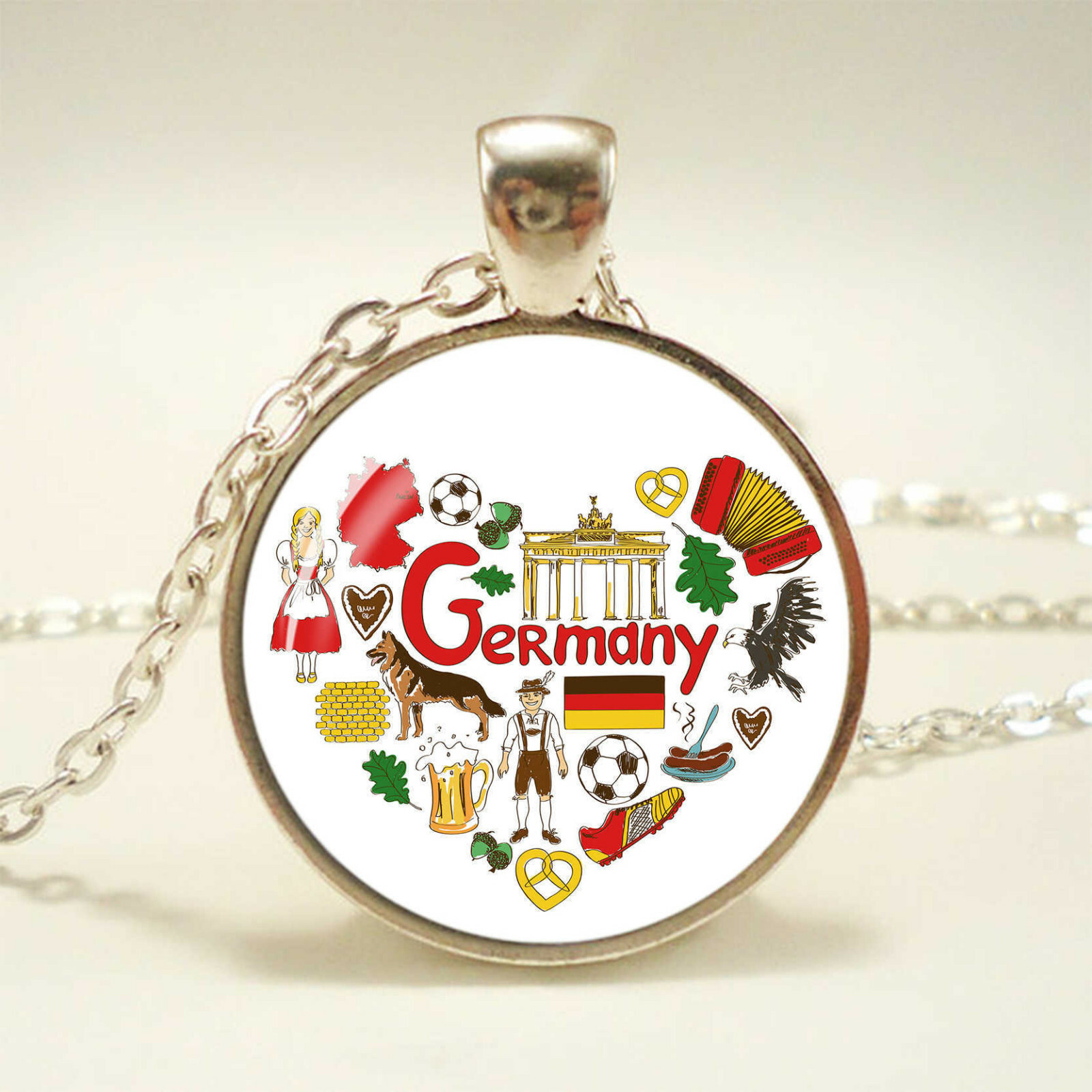 GERMANY CULTURE TRAVEL pendant 925 Sterling Silver 20″ necklace women men