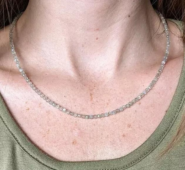 Natural Labradorite 2mm Beaded Choker Healing Reiki Dainty Women Skinny Necklace