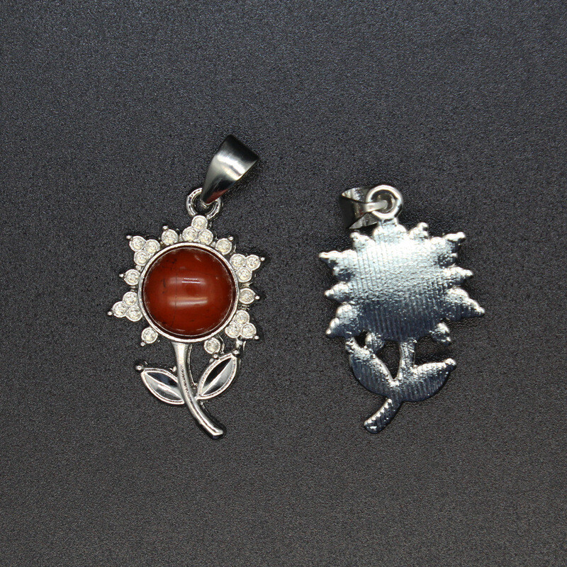 Unisex Adult Sunflower Round Natural Stone Pendant Crystal Necklace Jewelry