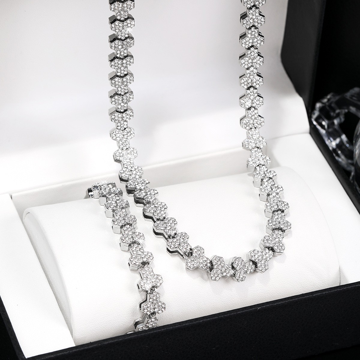 Tennis Jewelry Set Gold Stainless Steel zirconia stone unisex Necklace Bracelet