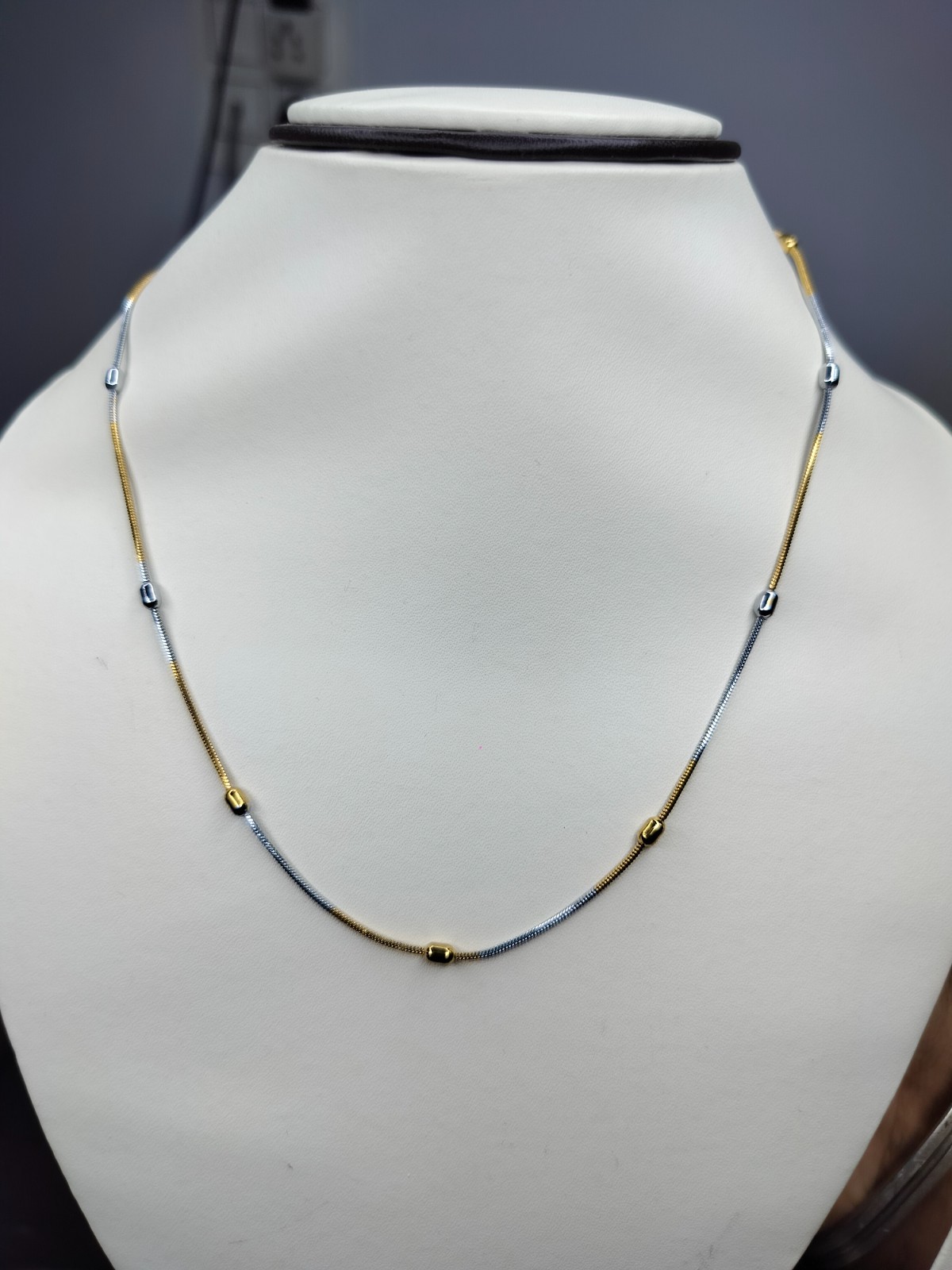 18kt Two Tone Yellow and White Gold Plated Ball Beads Chain Necklace 18 inch