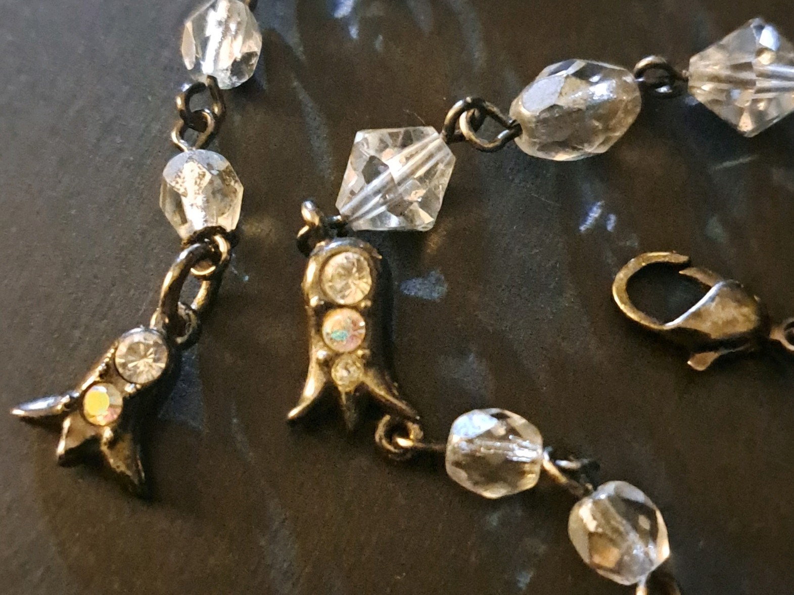Givenchy Beaded Crystal Glass Choker Necklace Gunmetal Black