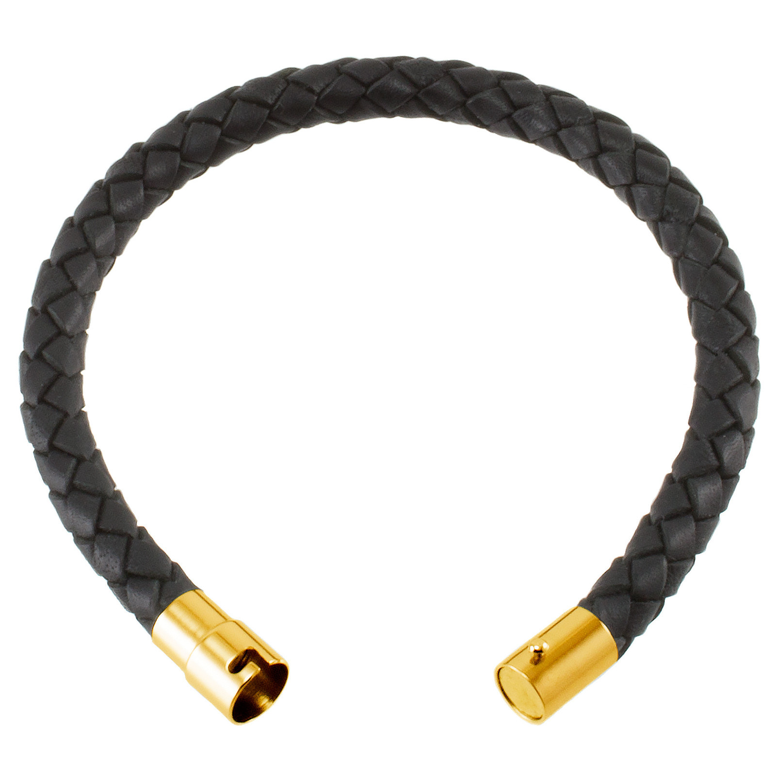 6mm Black Braided Leather Wrist Bracelet Gold Toned Magnetic Clasp Lock 6″ – 9″