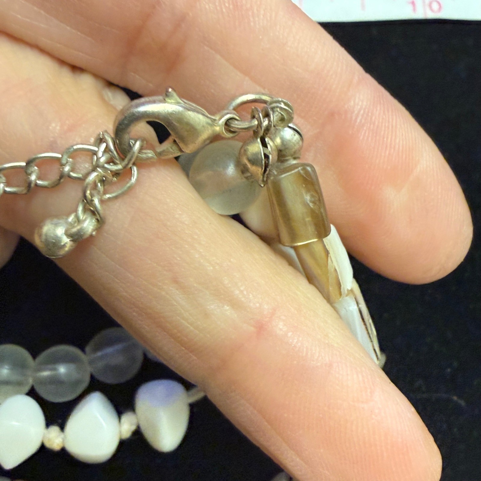 Multi Strand Mother of Pearl Shell and Frosted Bead Layered Necklace Boho