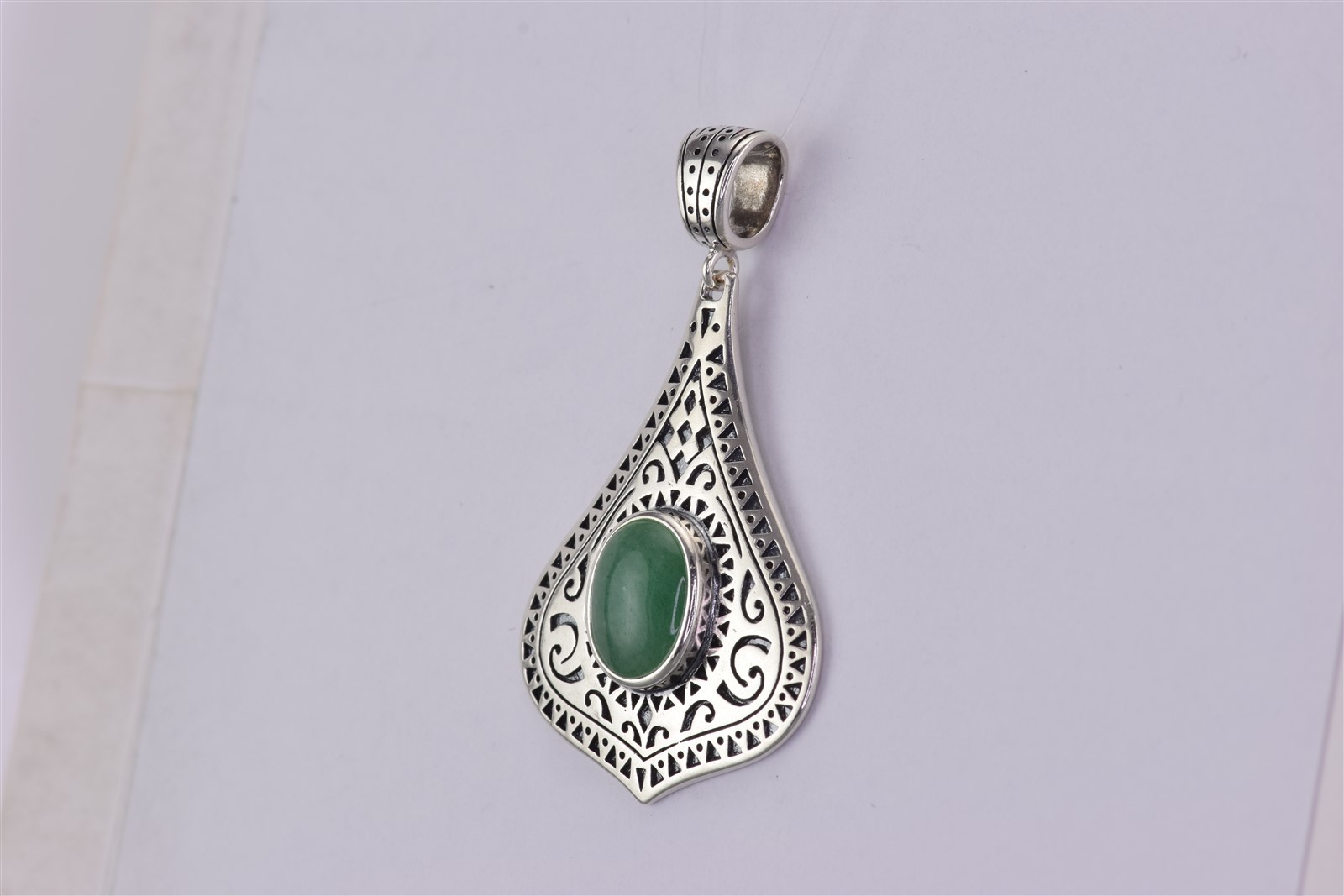 Sterling Silver 33mm x 25mm Green Jadeite Balinese Teardrop 925 Pendant