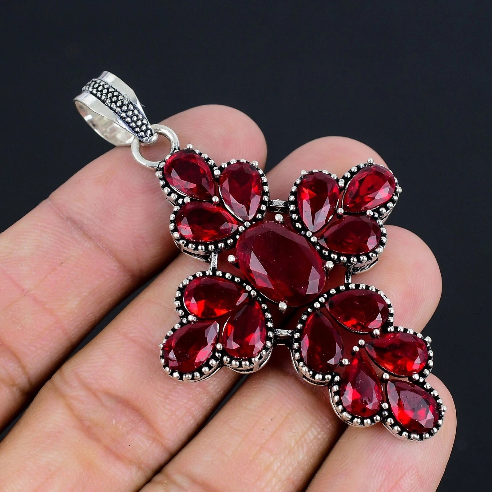 Mozambique Garnet Gemstone Handmade 925 Sterling Silver Jewelry Pendant 2.30″