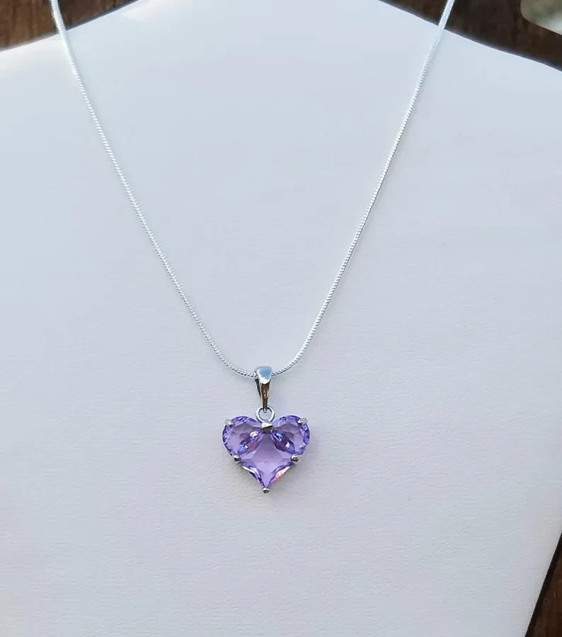 Sterling Silver Alexandrite Crystal Heart Pendant Necklace, June Birthstone