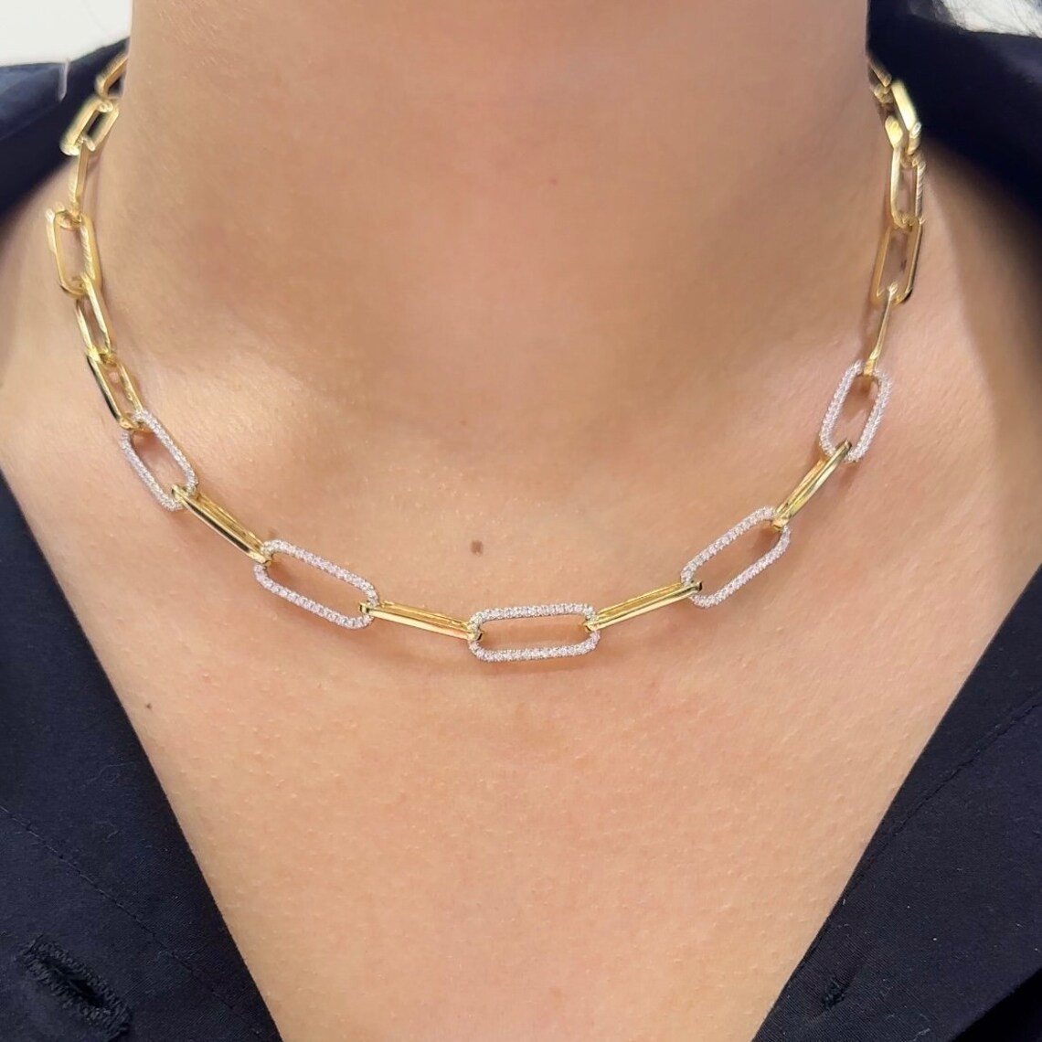 18K Yellow Gold SILVER CREATED DIAMOND 0.72ct in Diamonds Necklace. 18INCH